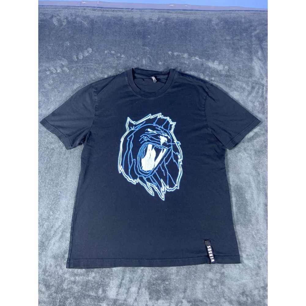 Authentic VERSUS VERSACE T-Shirt Black And Blue Lion Head Designer Mens Sz M